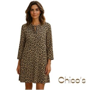 Chico’s Brown Tan Cheetah Print Party Date Night Dress NWOT Size 4